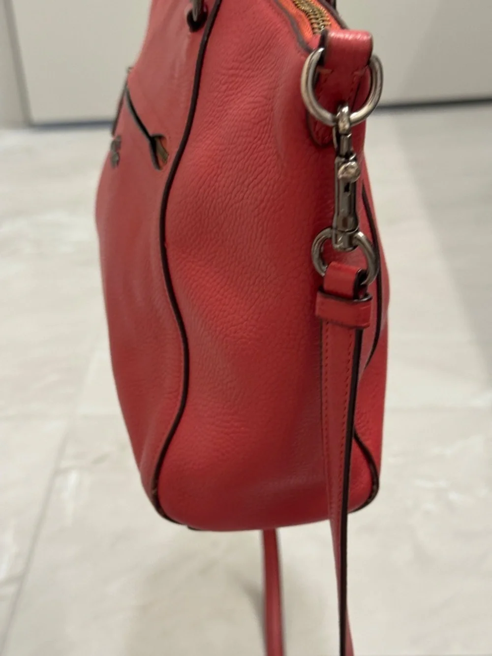 Coach Orange Red Pebbled Leather Prairie Satchel Crossbody Bag with Dust Bag - Picture 8 of 14